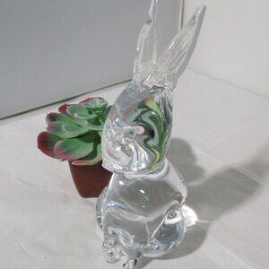 Clear Solid Heavy Art Glass Easter Bunny Rabbit Figurine Tall Ears
